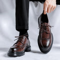 Men Korea Leather Platform Oxfords Slip on Thick Tottom for Male Derby Shoes Casual Loafers Mens Square Toe Formal Dress Shoes