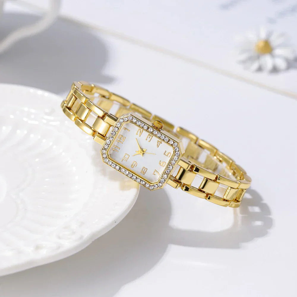 Luxury Women's Watch 2025 New Simple Square Full Diamond Digital Quartz Watche Gold Stainless Steel Bracelet Women's Dress Clock
