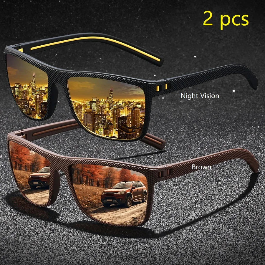 2PCS Fashion Vintage Check Pattern Sunglasses For Men Women Fishing Driving Fashion Square Brand Design Sun Glasses UV400 Eyewea