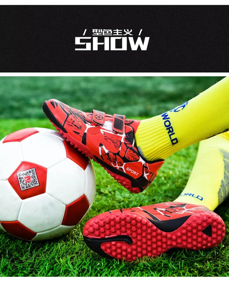 Kids Soccer Shoes Outdoor Non-Slip Football Sports Shoes Boy Training Shoes Child HOOK&LOOP Lightweight Children's Soccer Cleats