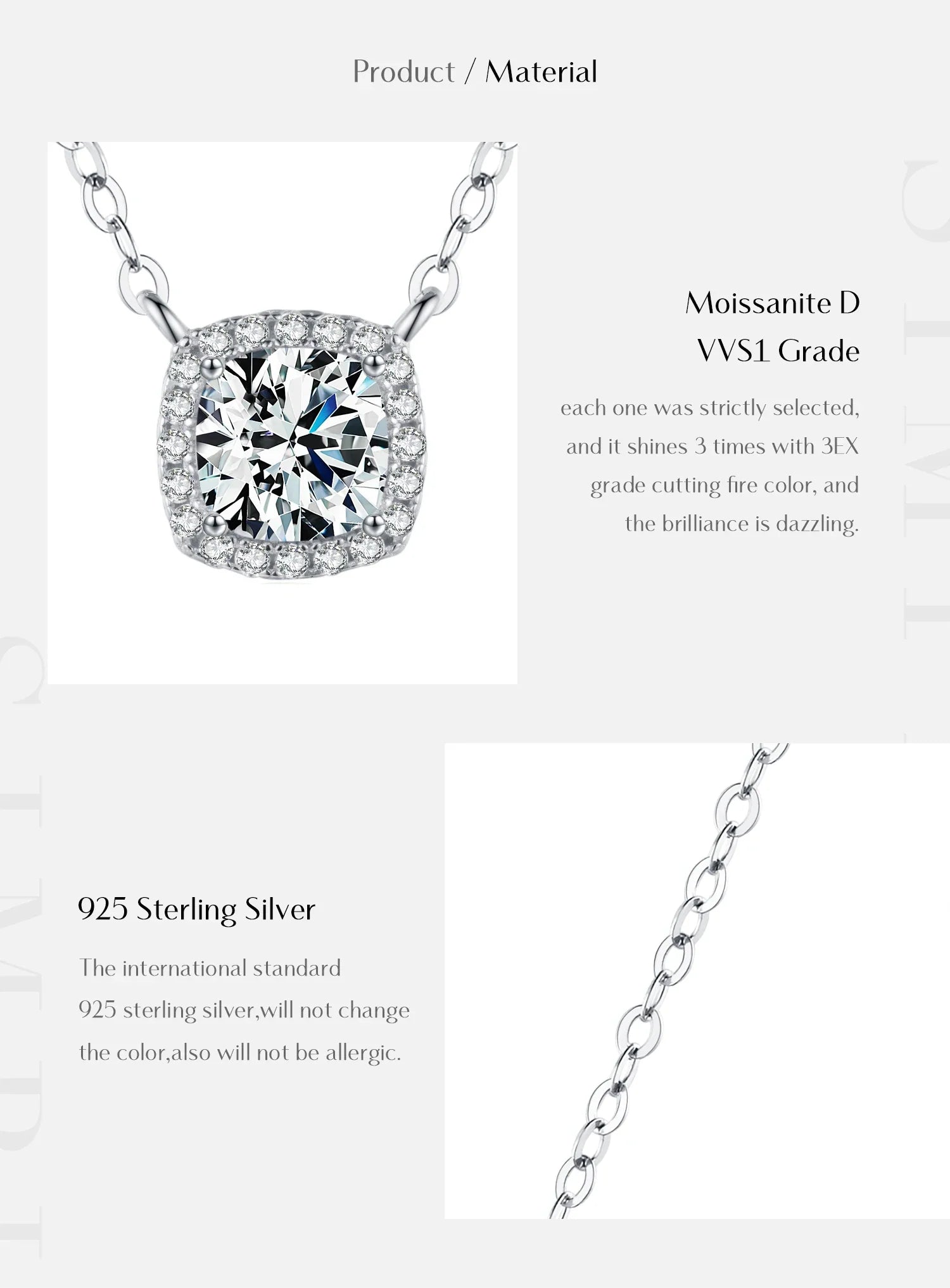 MODIAN Square & Round Halo Moissanite 925 Sterling Silver Pendant Necklace D Color VVS1 Lab Diamond Necklace For Women Jewelry