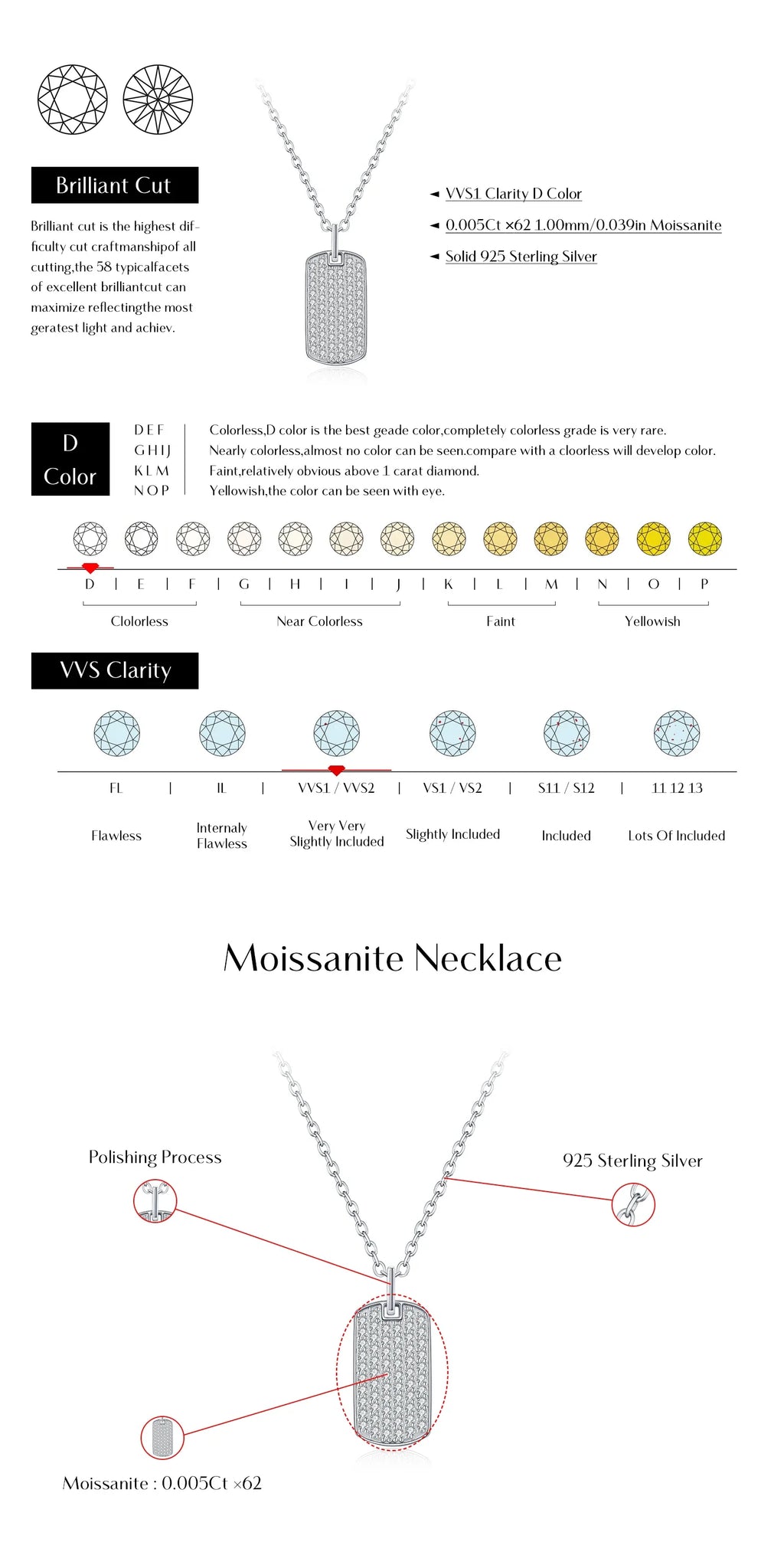 D Color Moissanite Rectangle Brand Necklace 925 Sterling Silver Trendy Stackable Pendant Necklaces For Women Fine Jewelry