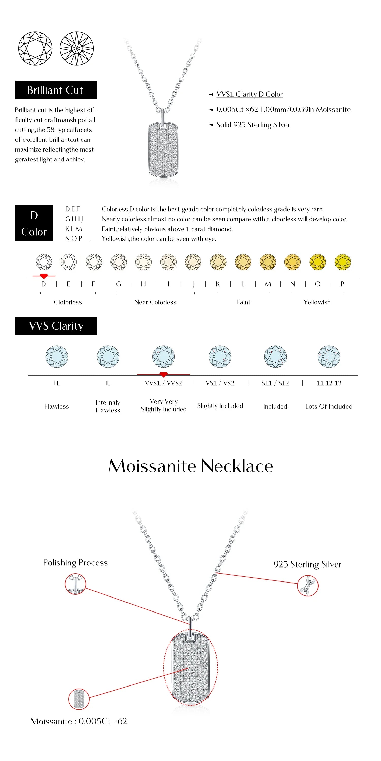 D Color Moissanite Rectangle Brand Necklace 925 Sterling Silver Trendy Stackable Pendant Necklaces For Women Fine Jewelry