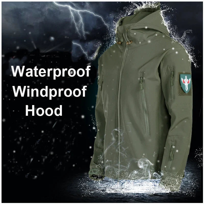 Men Military Tactical Winter Autumn Warm Sharkskin Fleece Hood Cargo Jackets Camping Hiking Climbing Hunting Outdoor Waterproof