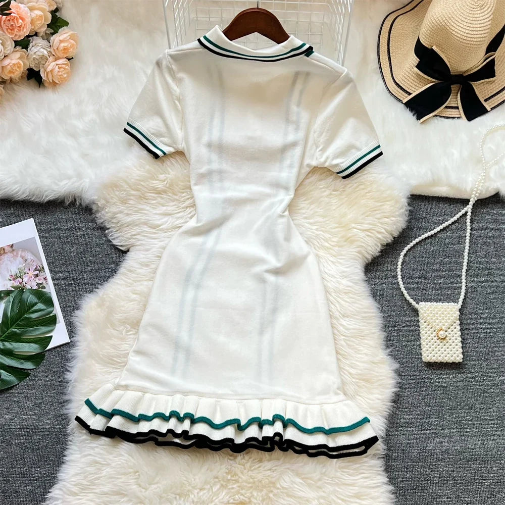 Brand Fashion Women Knitted Mini Dress Ins Hot Sexy Package Hips Ruffled Party Dress Streetwear Lady Outfits Vestidos