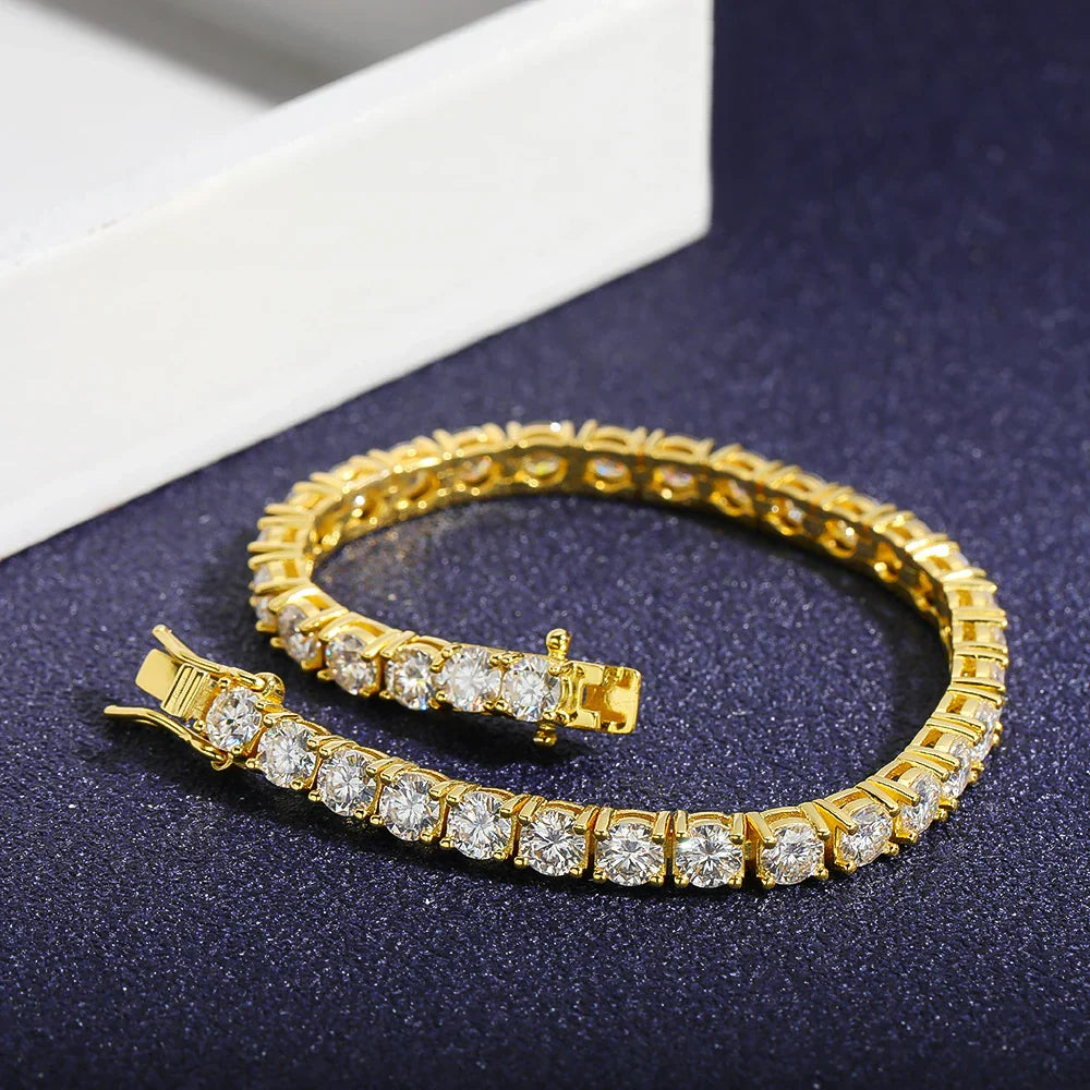 Hidden Spring Buckle Full Moissanite Tennis Bracelet D Color 2/2.5/3/4/5mm Lab Diamond Link Bracelets For Women Man Gift