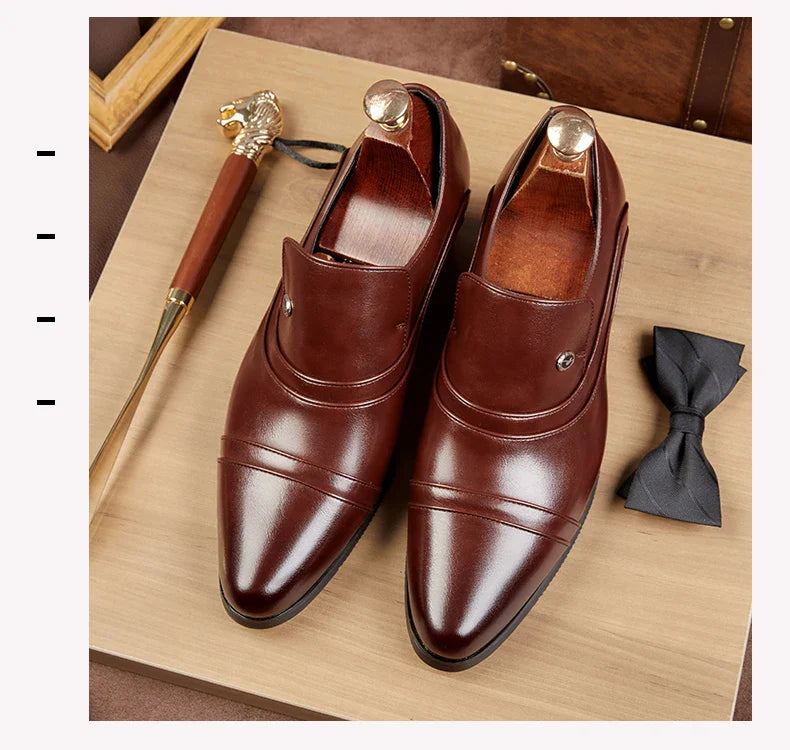 Men Business Formal Height Increasing Leather Shoes Classic Retro Elevated Loafers Lift Dress Shoes for Wedding Banquet Office