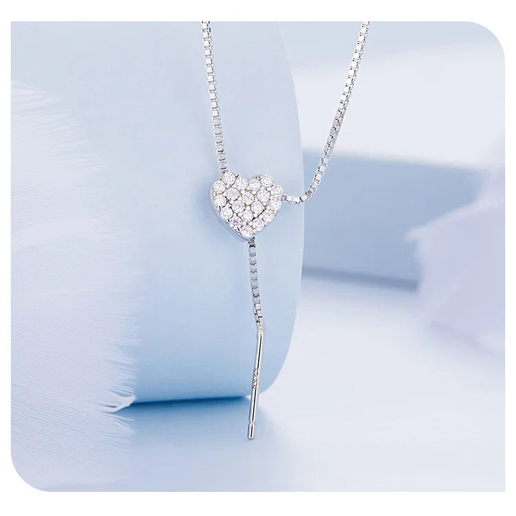 925 Sterling Silver Brilliant Heart Necklace for Women Minimalist Long Box Chain Choker Fine Jewelry Party Gift BSN260