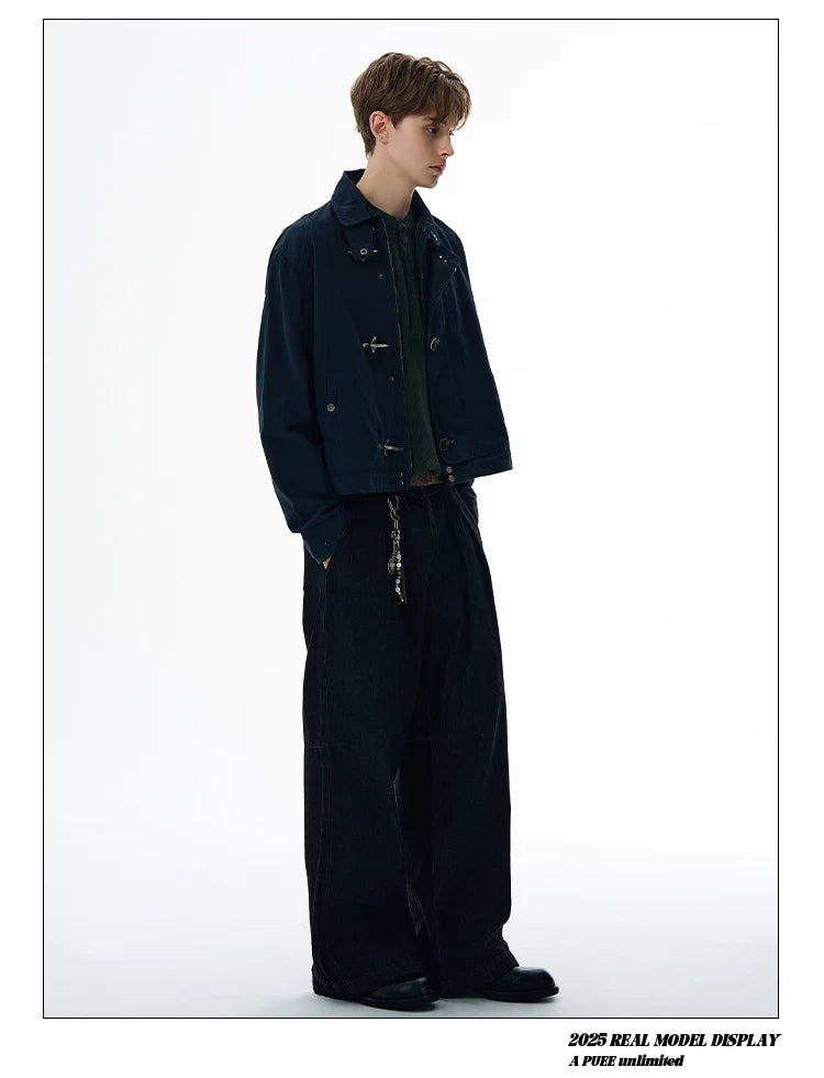 Retro Black Gothic High Street Airplane Buckle Jacket for Men and Women Korean Fashion Y2k American Retro Casual Jacket