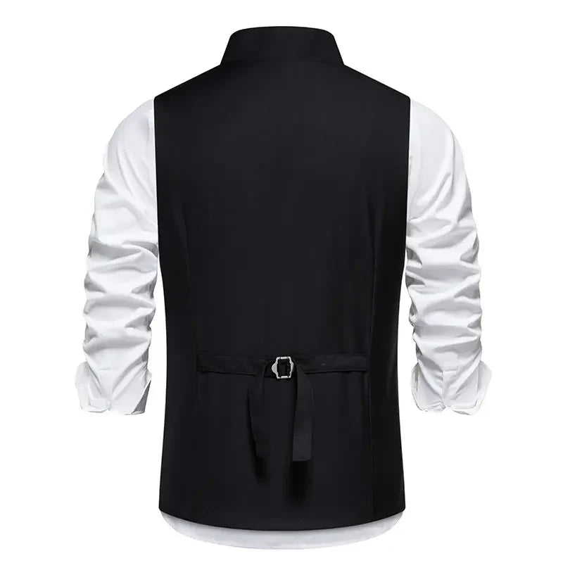Men's Wedding and Party Vest with Diagonal Front Placket and Single-Button Closure