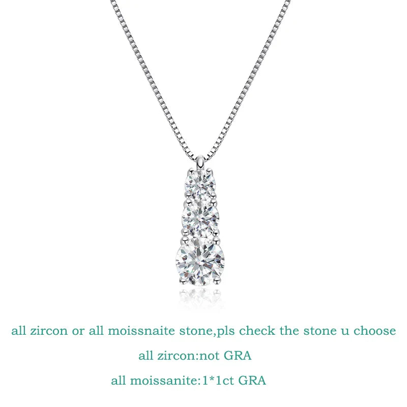 1.8cttw Certified Moissanite Necklace for Women 3 Stones Sparkling Simulated Diamond 925 Sterling Silver Jewelry
