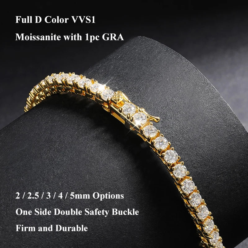 2/2.5/3/4/5mm Full D Color VVS1 Moissanite Tennis Necklace for Woman Man 925 Silver GRA Certified Party Bridal Neck Chain