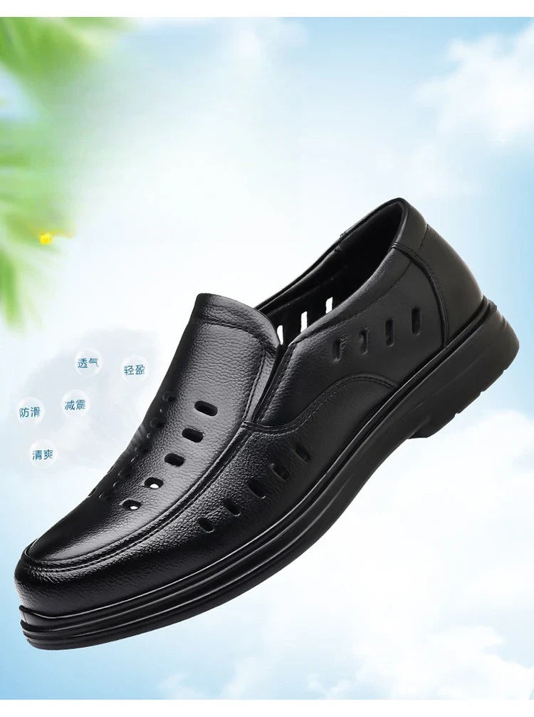 2026 New Designer Breathable Hallow Leather Shoes for Men Black Fashion Summer Shoes Male Britsh Business Casual Shoes Man