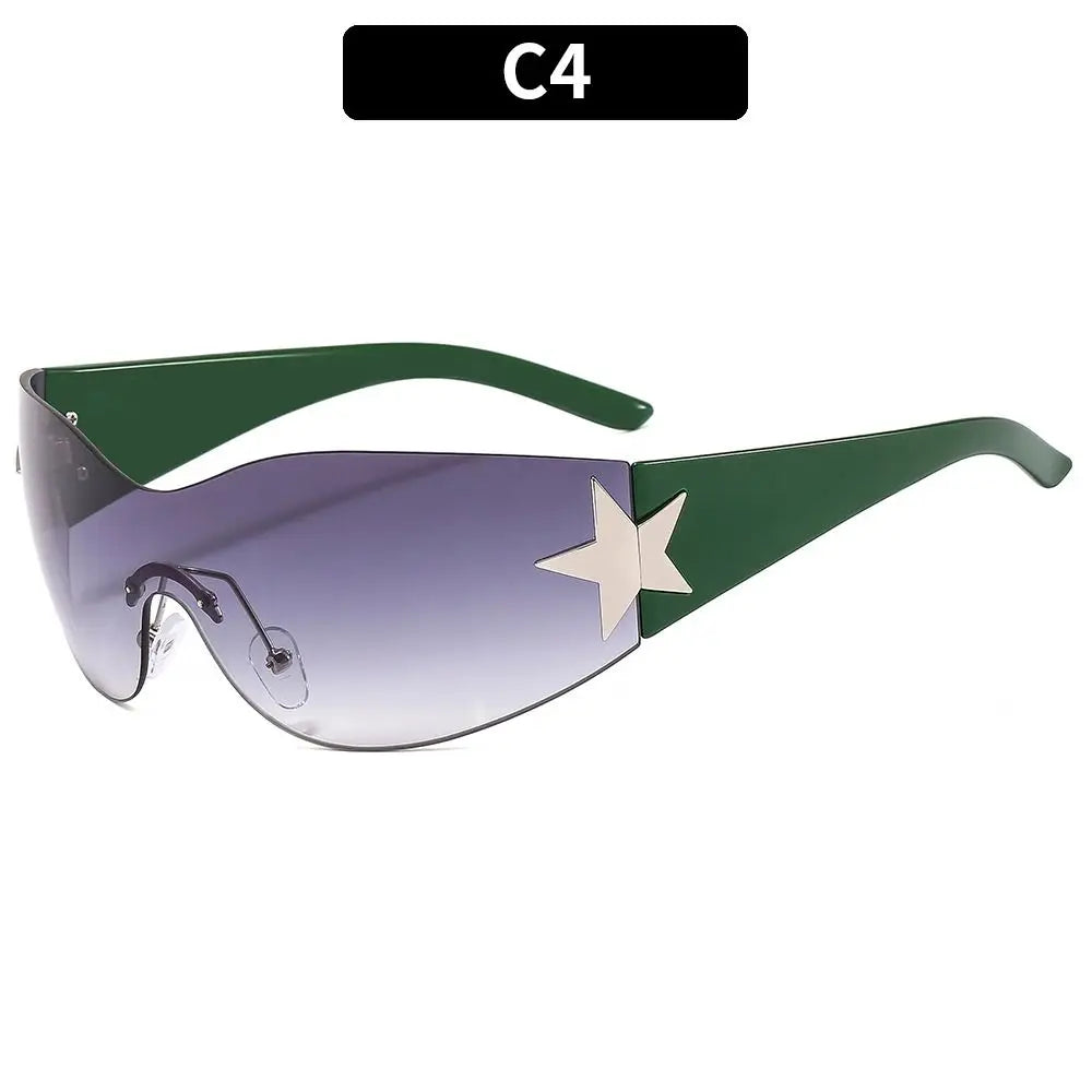2025 Fashion Punk Y2K Sunglasses for Women Men Trendy Wrap Around Sun Glasses Shades Star Decoration Eyewear UV400 Goggles