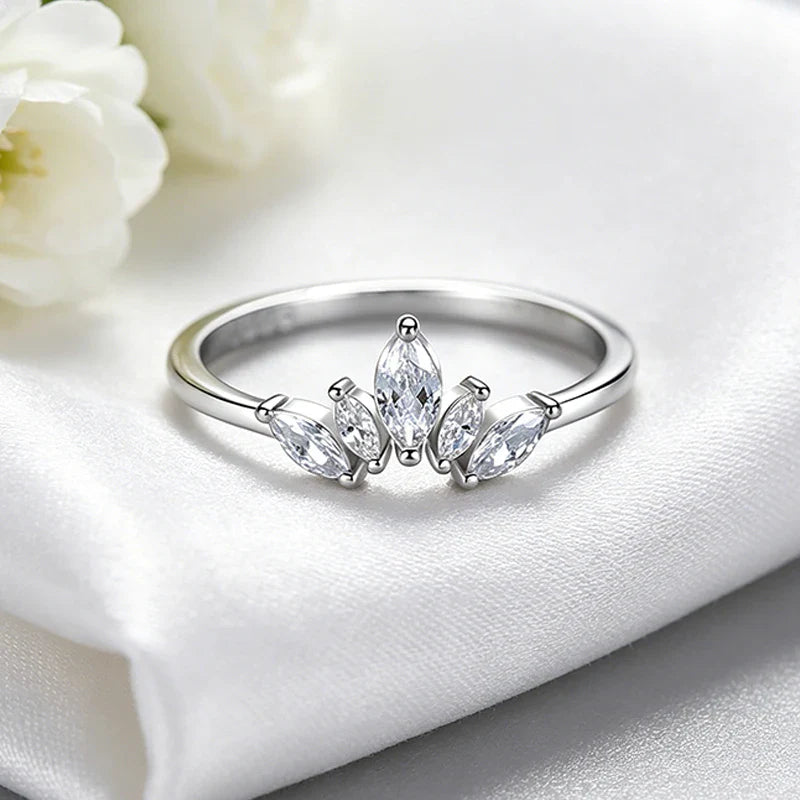 Trendy 5A Zircon Crown Rings for Women Exquisite Wedding Party Matching Band Real 925 Sterling Silver Jewelry Wholesale