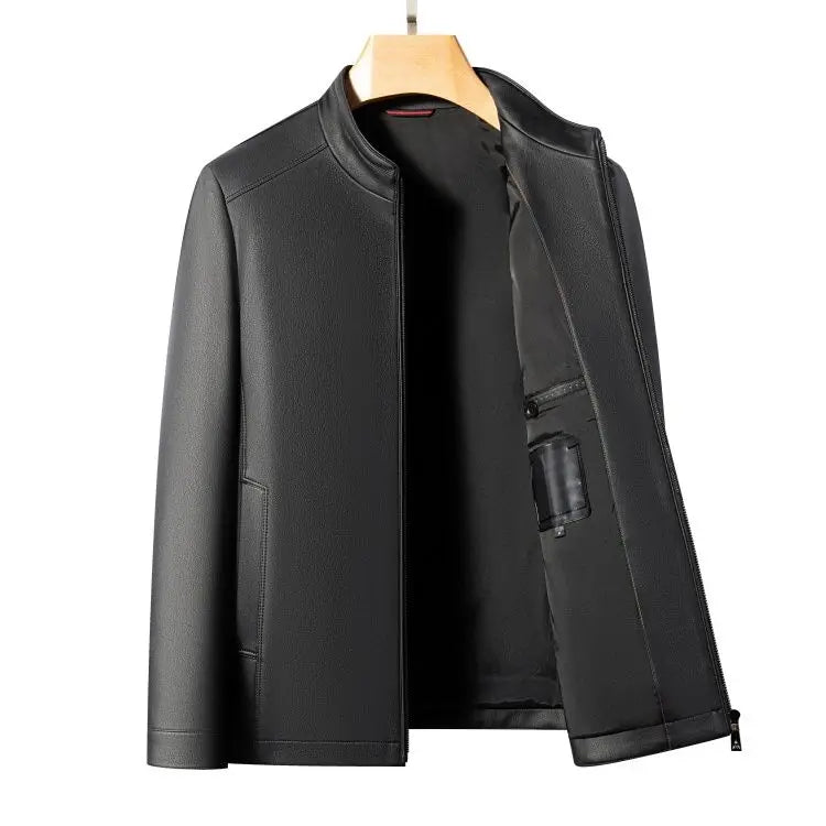 New Spring and Autumn 2025 Casual Leather Jackets, Men's Stand-Up Collar Leather Jackets, and High-End Large-Sized Goatskin Coat