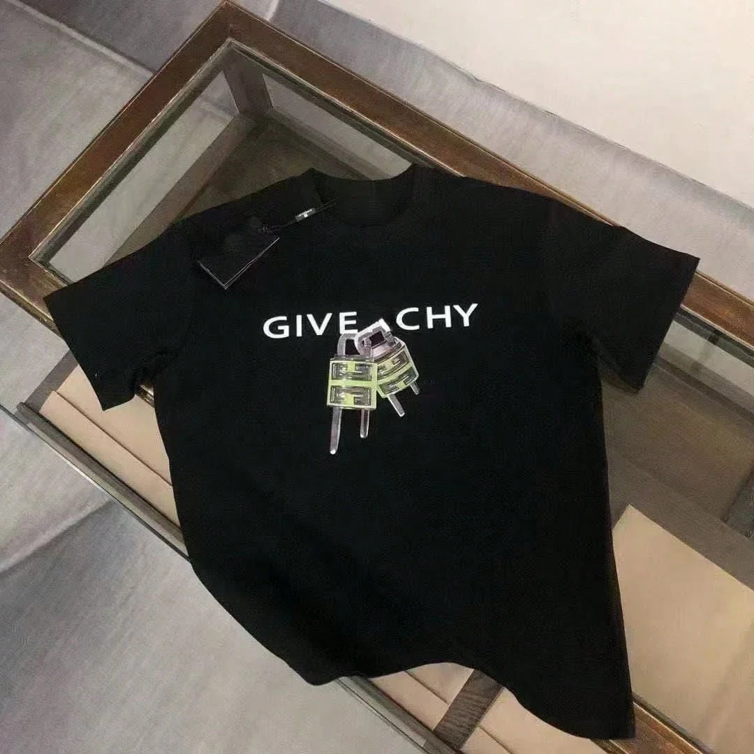 LZJSHOP2025gicechy بلوزة فضفاضة صيفية كاجوال فاخرة خفيفة بأكمام قصيرة وياقة مستديرة مطبوعة بنفس النمط تي شيرت للجنسين