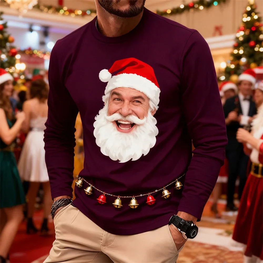 Christmas Autumn Collection Men's Long-Sleeve Hoodie 3D Playful Santa Claus Print Crew Neck Oversized T-Shirt Christmas Costumes
