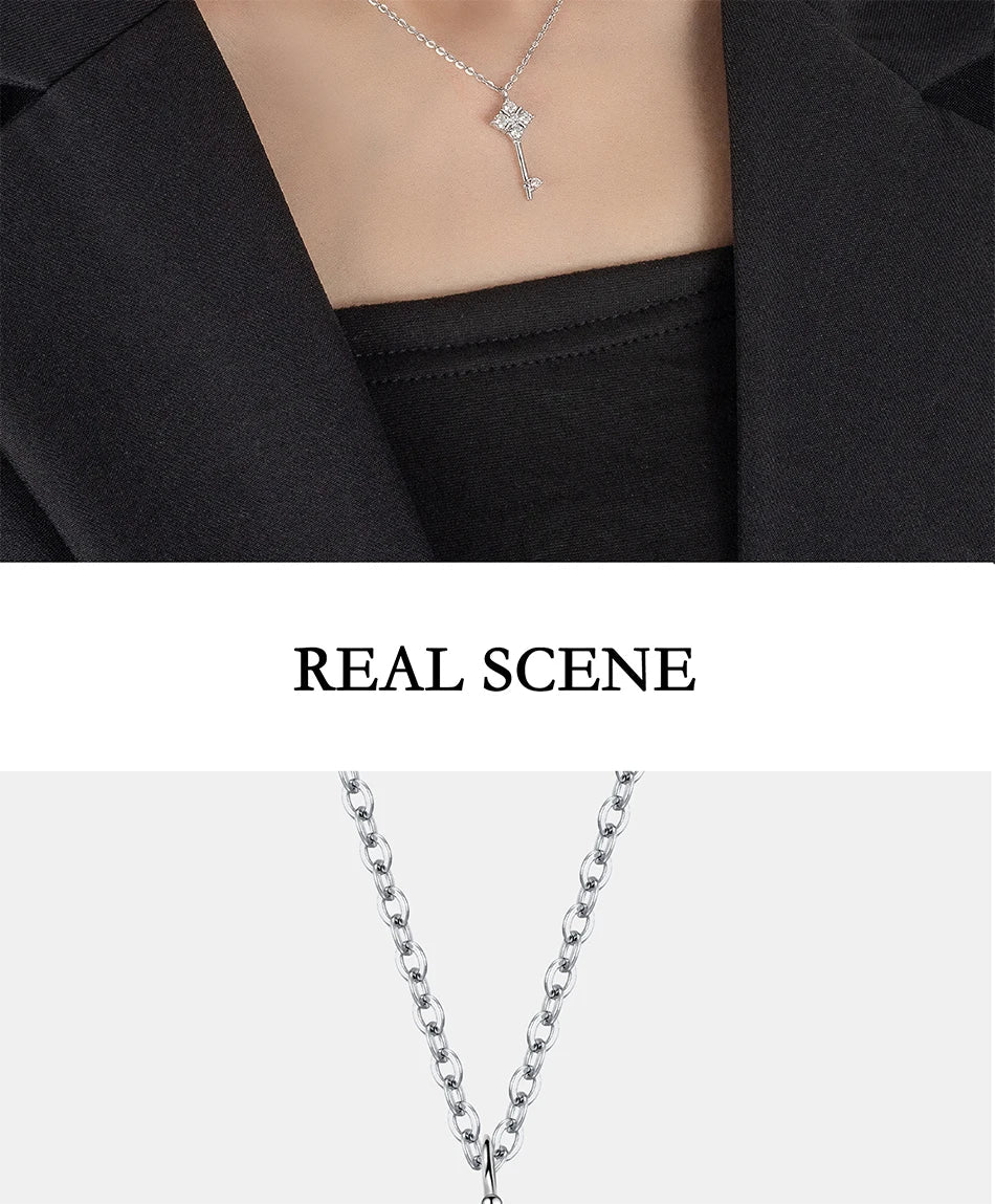 All Moissanite Necklace for Women S925 Pure Silver Laboratory Diamond Key Pendant Luxury Fashion Jewelry Party Gift