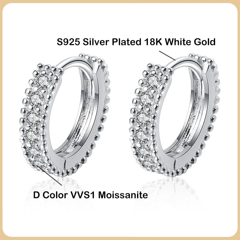 Luxury Designer 0.14CT Full Moissanite Hoop Earrings S925 Sterling Silver Earring For Women Party Wedding Fine Jewelry Gift