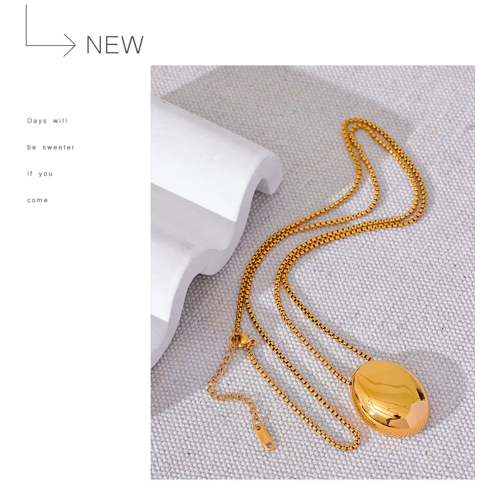 Yhpup 70cm Minimalist Long Unisex Sweater Chain Jewelry 316l Stainless Steel Oval Pendant Necklace for Men Women Waterproof