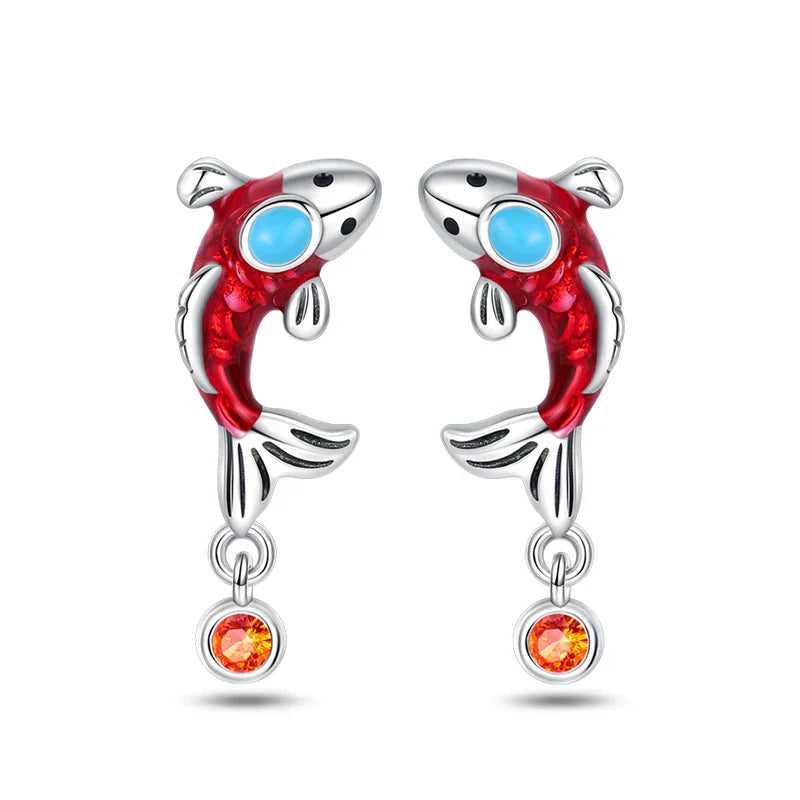Earrings For Womens 925 Silver Color Pink Rainbow Horse Bear Bee Double Hoop Earrings Fine Engagement Anniversary Jewelry Gifts