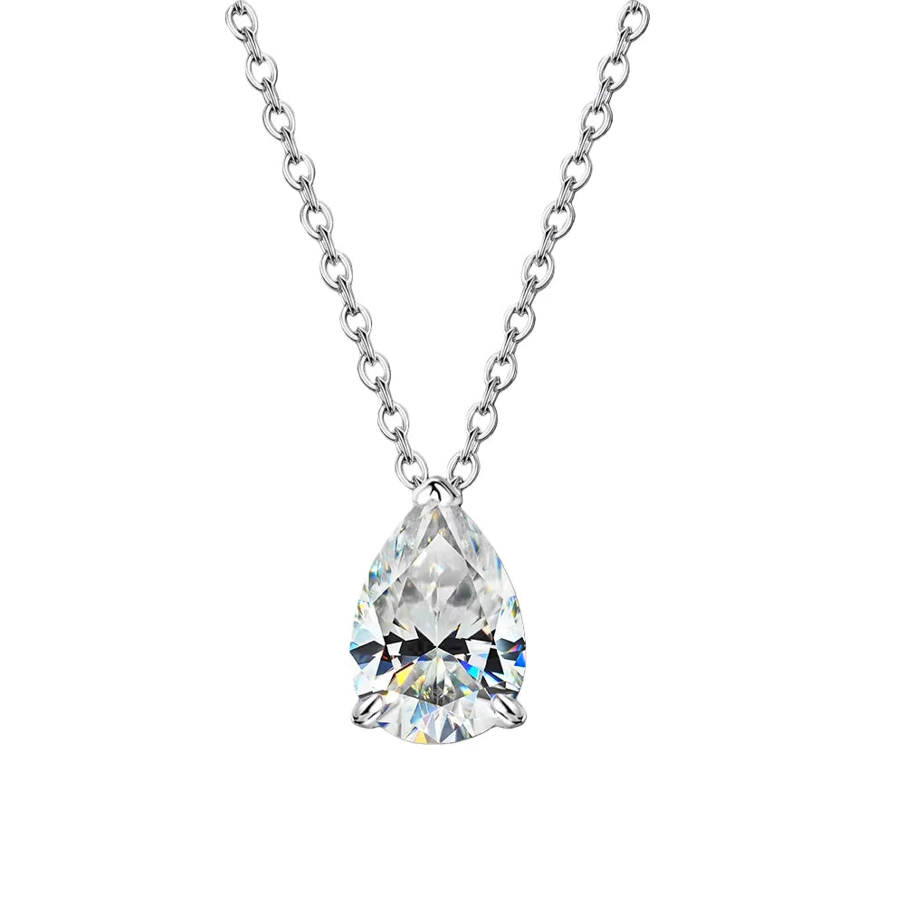 1-4CT Pear Cut D VVS1 Moissanite Necklace 100% S925 Silver 18k Gold Plated Single Diamond Women's Pendant Necklace Fine Jewelry