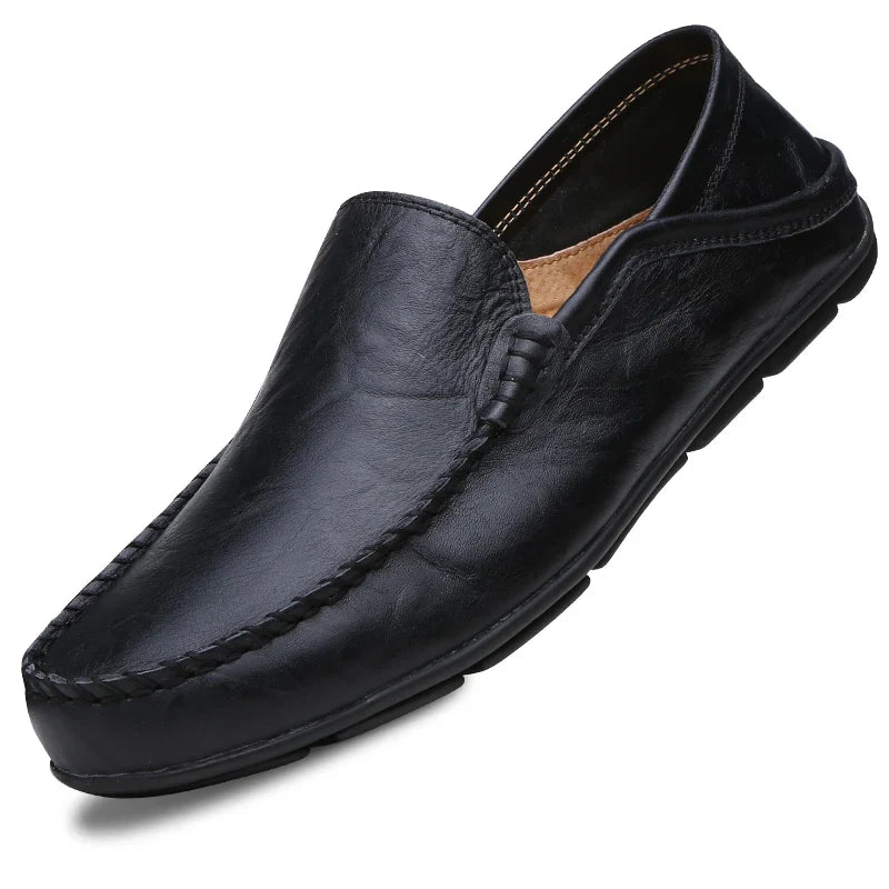Men Leather Shoes Men Summer Loafers Slip on Business Casual Leather Shoes Classic Soft Moccasins Hombre Breathable Flats Shoes
