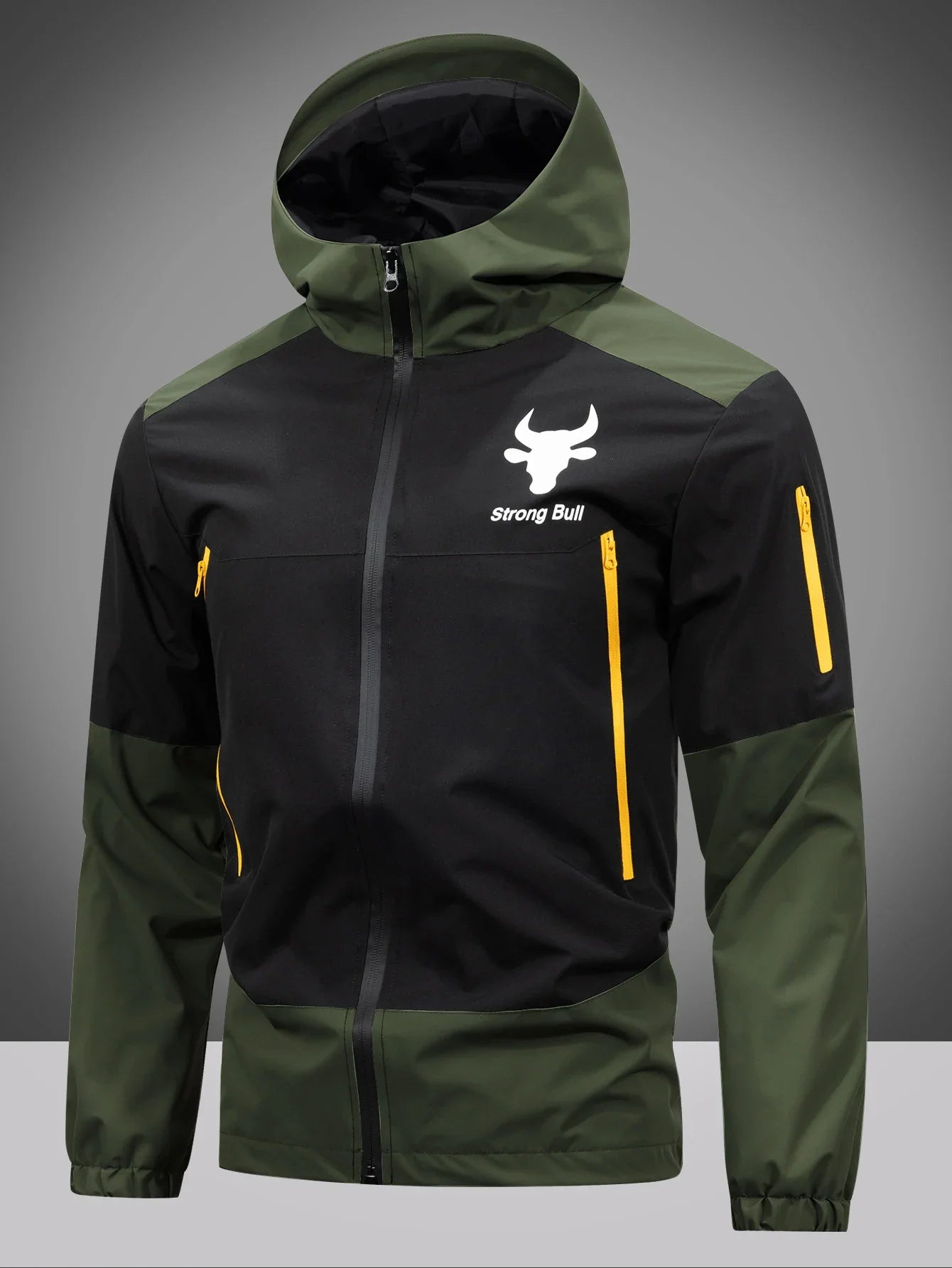 Men's Windproof Waterproof Hooded Jackets Big Pockets High Street Print Outdoor Windbreaker Coat for Hiking Trekking Streetwear