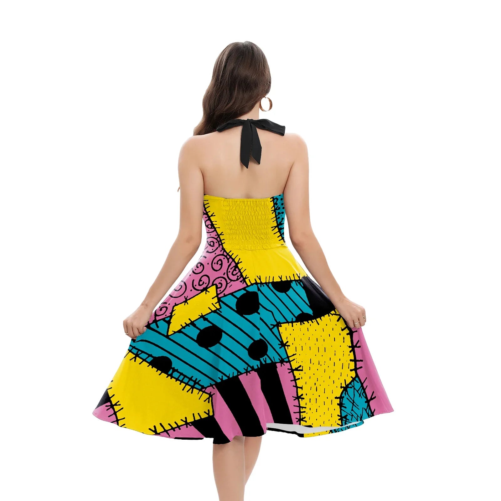 Halloween Nightmare Christmas Sally Dress Spaghetti Strap Women's Sexy Backless Dresses Patchwork Vestidos