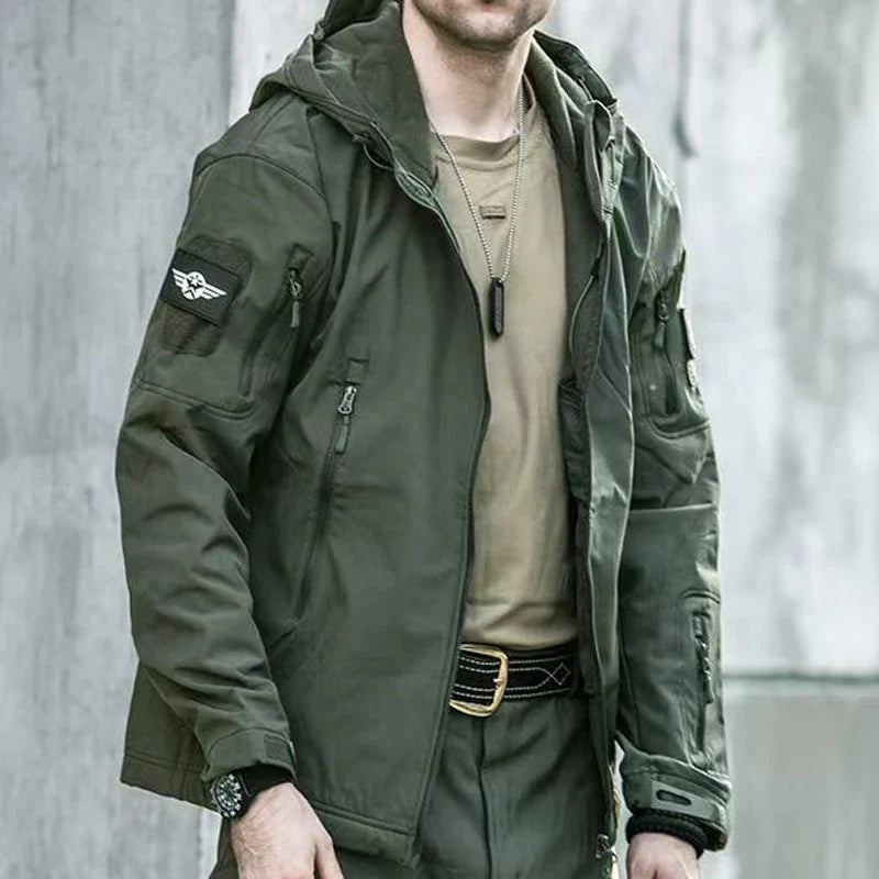 Mens Winter Autumn Warm Cargo Fleece Jackets Sharkskin Military Hood Windproof Outdoor Coats Hiking Camping Climbing Tactical