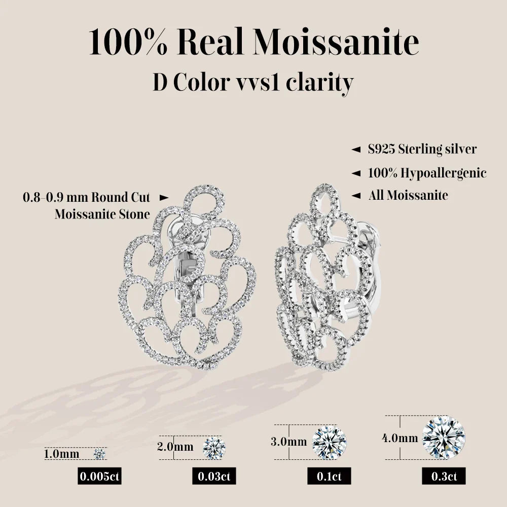 Women's Earrings For Party S925 Silver Moissanite Earrings D VVS1 Yellow Gold Plated Gifts Sparkling Jewelry