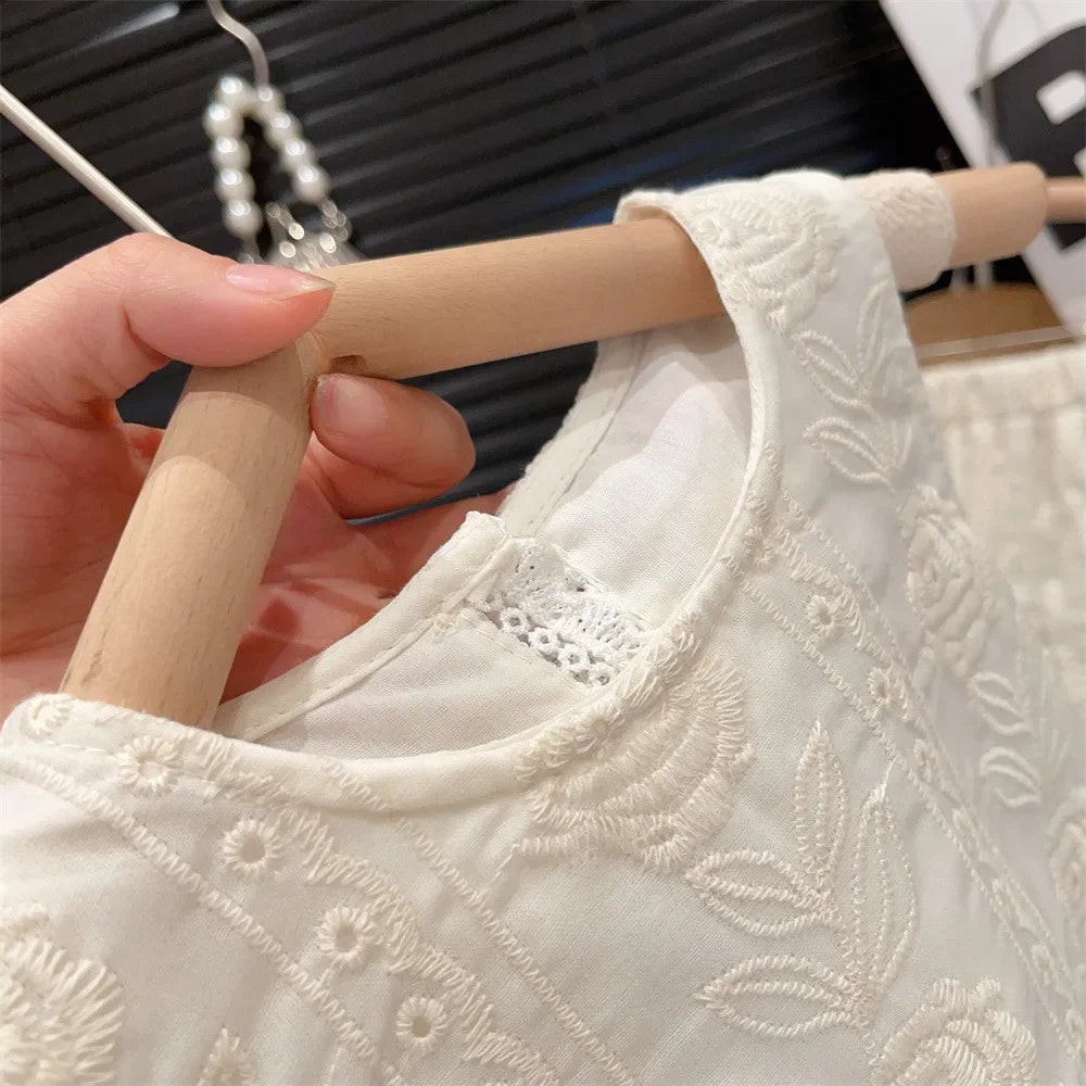 Girls Sleeveless Lace Vest + Shorts