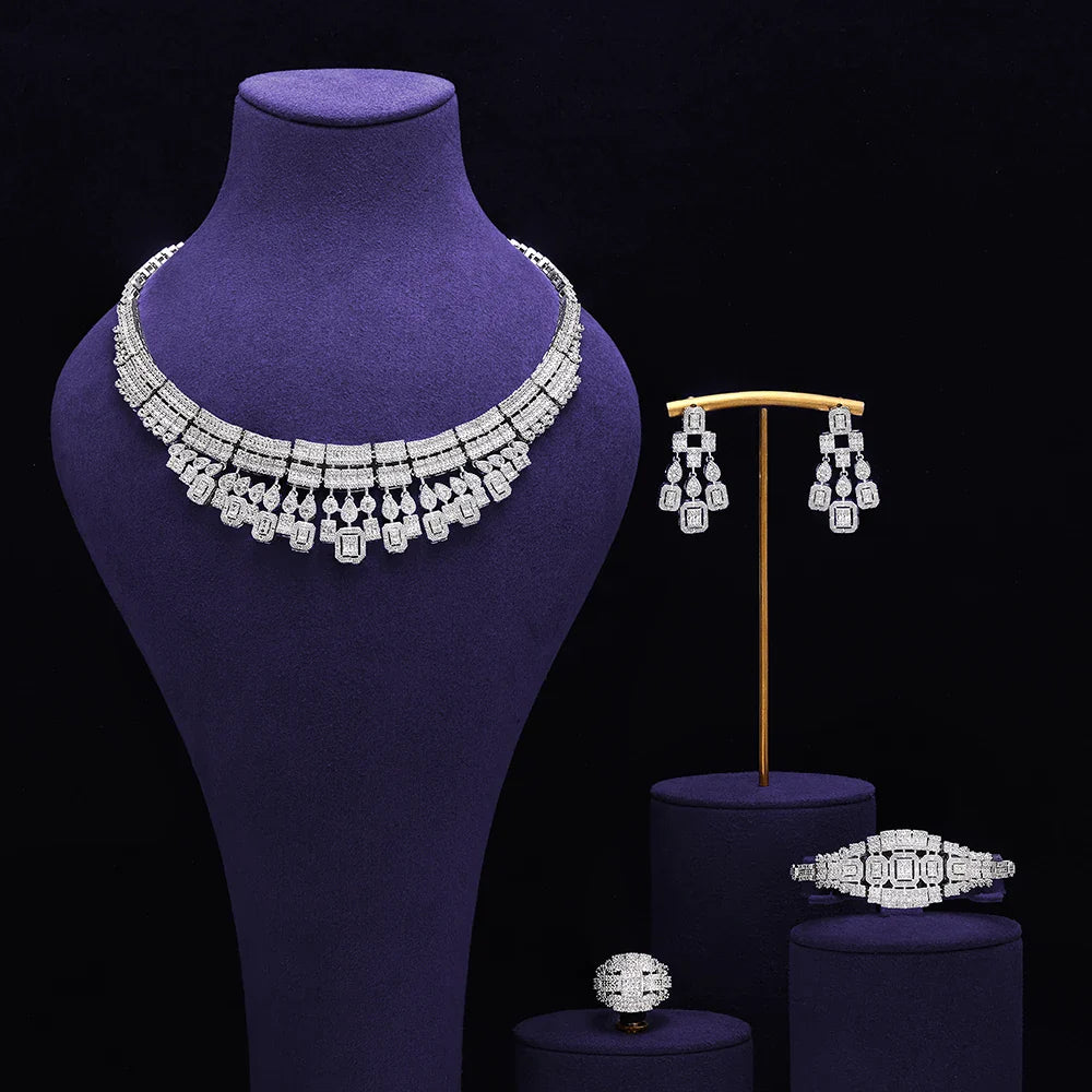 Bridal Zirconia Full Jewelry Set for Ladies Party Luxury Dubai Nigeria CZ Crystal Wedding Necklace Set