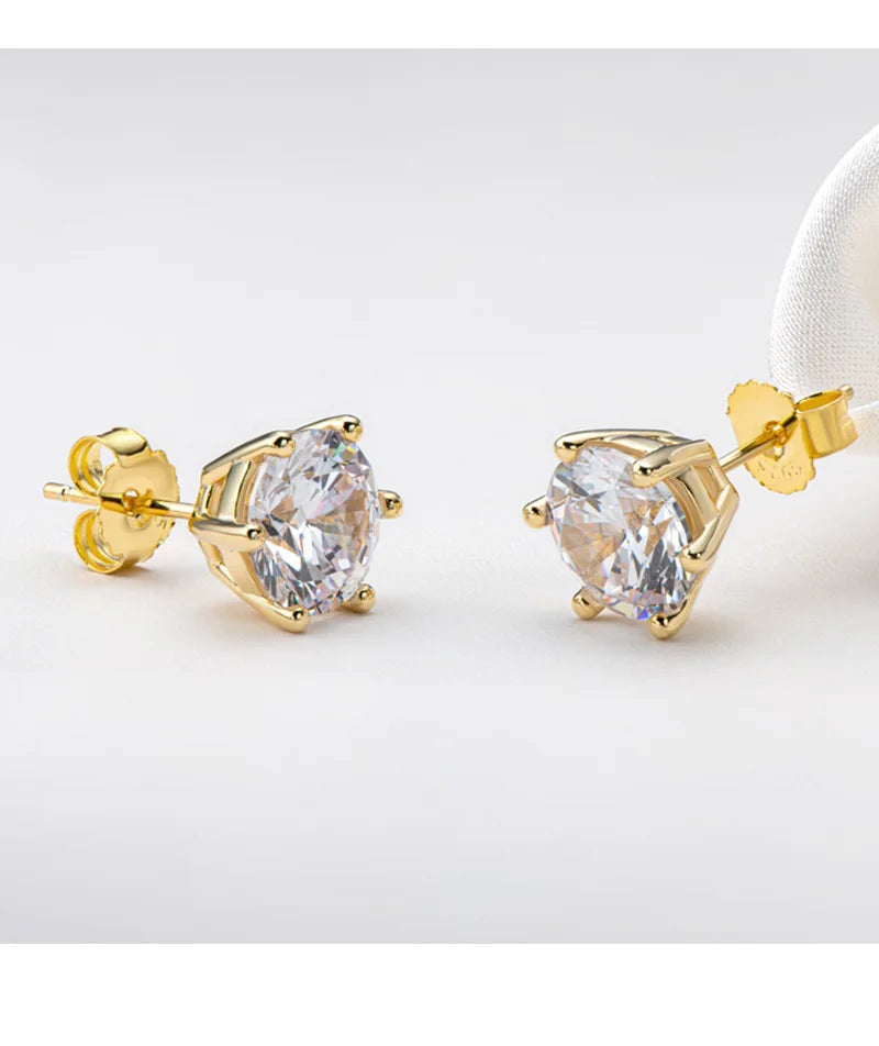 0.5-2ct Moissanite Diamond Stud Earrings 18K Yellow Gold Plated 925 Silver Wedding Earring for Women Men Luxury Jewelry with GRA