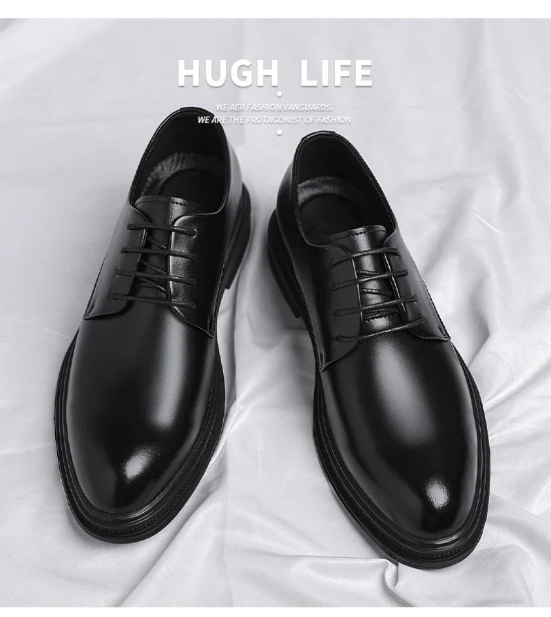 Mens Black Leather Shoes Autumn British Style Formal Business Footwear Low Top Commute Style Dress Shoes For Suits