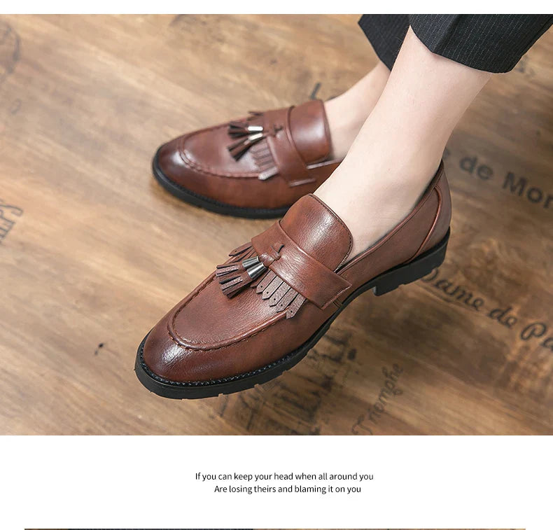 Tassel vamp loafers all match youth suit beamers men Korean version of British men's shoes best man shoes fashion