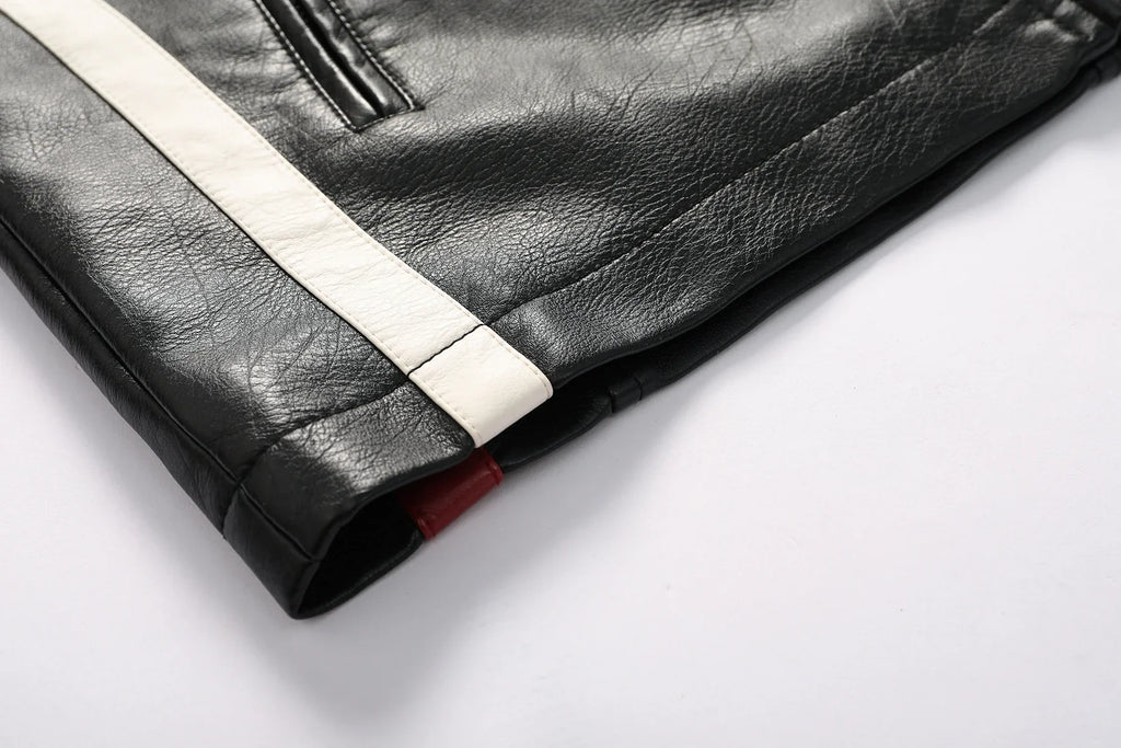 Men's Motorcycle Racing Suit PU Leather Label Color Jacket