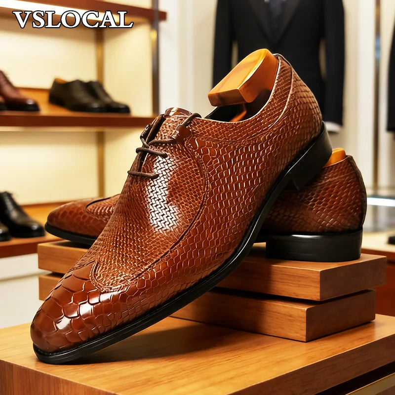 Luxury Men's Oxford Shoes Black Lace Up Wingtip Derby Mens Dress Shoes Business Office Wedding Genuine Leather Shoes Men