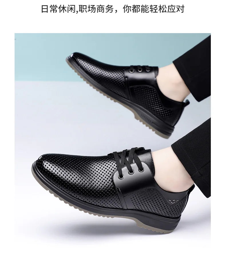 Summer Men's Leather Sandals Shoes Lace Designer Business Black Fashion Casual Shoes Male Black Groom Lace Wedding Shoes Man