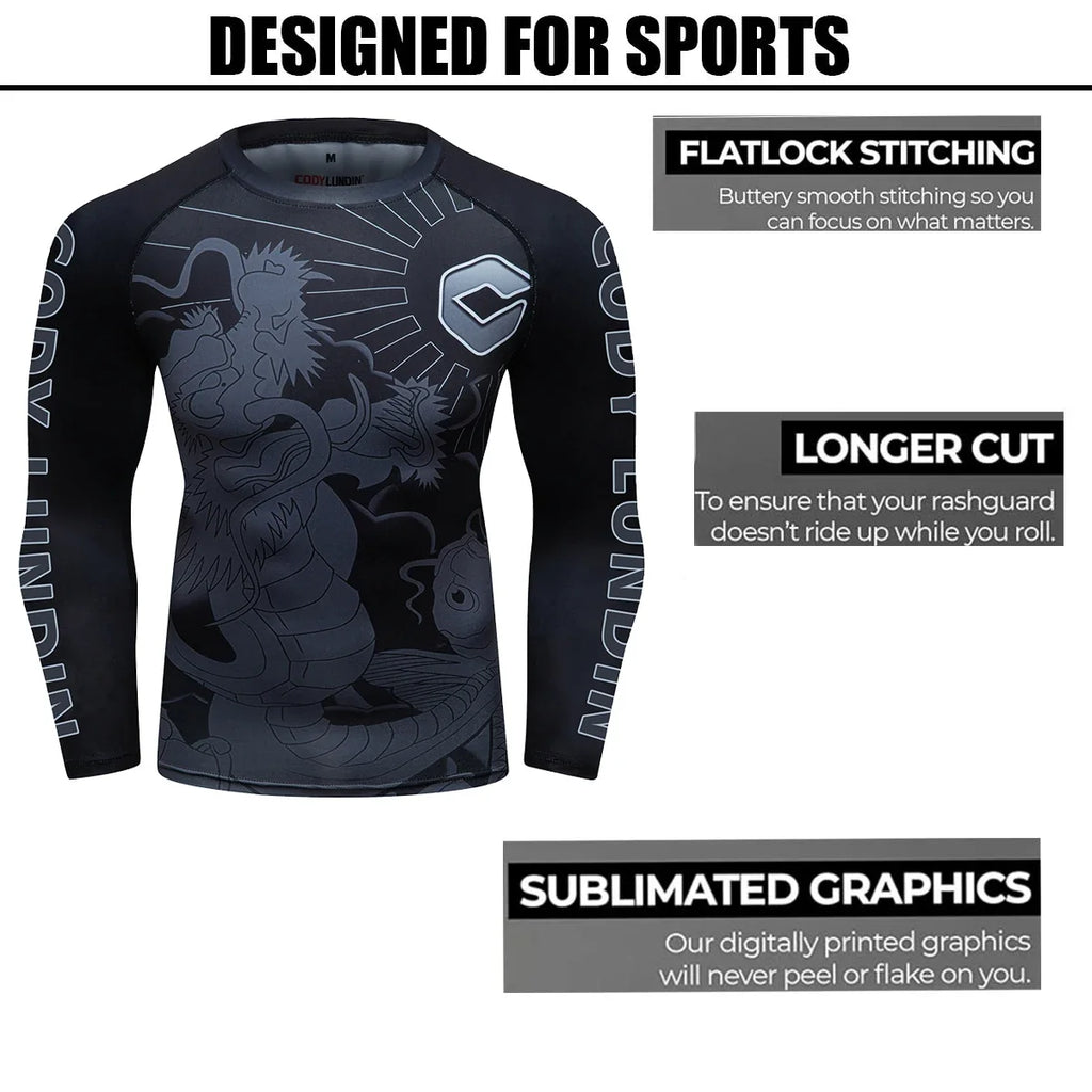 Men Sun Ptotection Fabric Gym Fitness long Sleeve Rashguard Spandex Quickly Dry jiu jitsu No Gi Rash Guard Bjj Grappling Shirts
