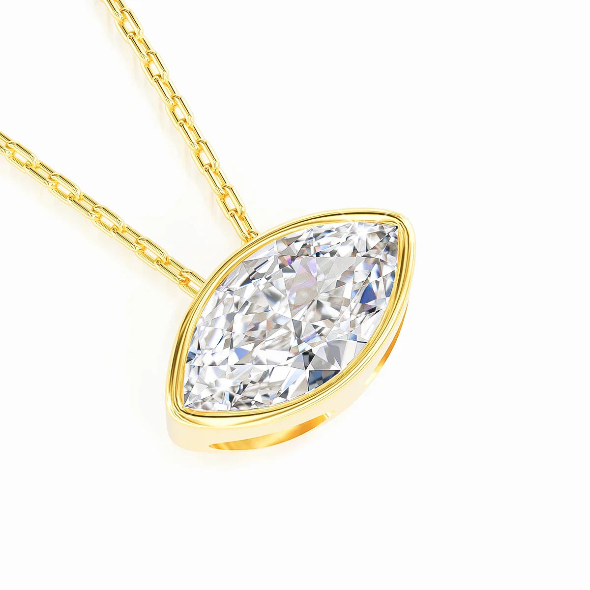 100% 14K Gold Marquise Cut Moissanite Pendant Necklace for Women Wedding Solitaire Choker Minimalist Luxury Collarbone Chain