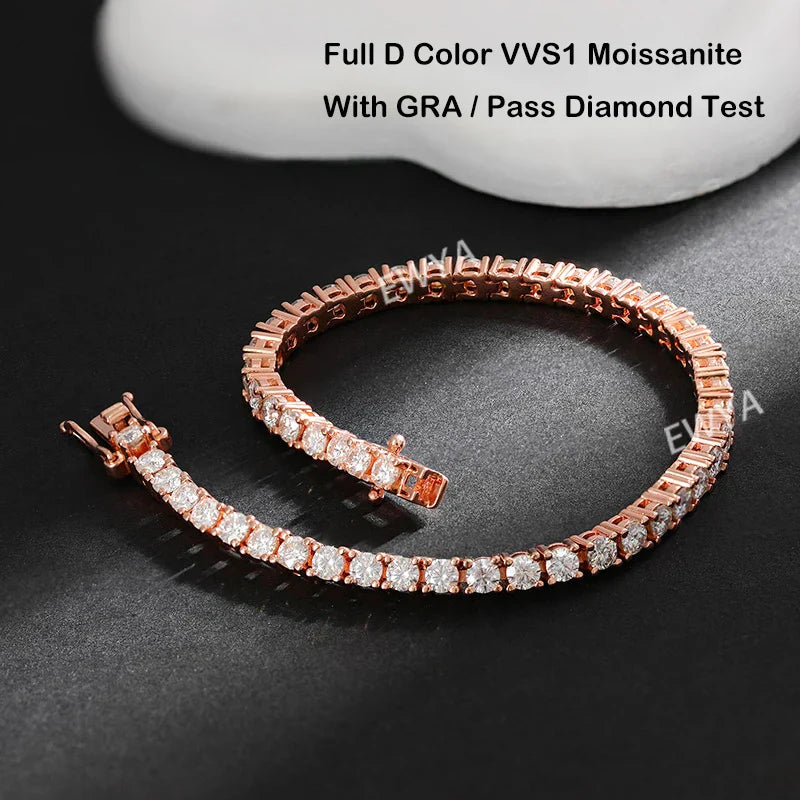 Hidden Spring Buckle Full Moissanite Tennis Bracelet D Color 2/2.5/3/4/5mm Lab Diamond Link Bracelets For Women Man Gift
