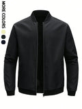 Men's Plain Light Jacket, Outdoor Sports and Leisure Stand-Up Collar Top, Baseball Jacket with Zipper and Elastic Hem, Windproof, Wear-Resistant, Comfortable and High-Quality Fabric, Suitable for Home Leisure, Work Clothing t