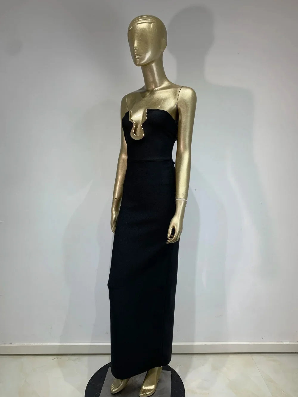 2025 Women Celebrity Sexy Strapless Backless Black Maxi Long Bodycon Bandage Dress Elegant Evening Club Party Outfit