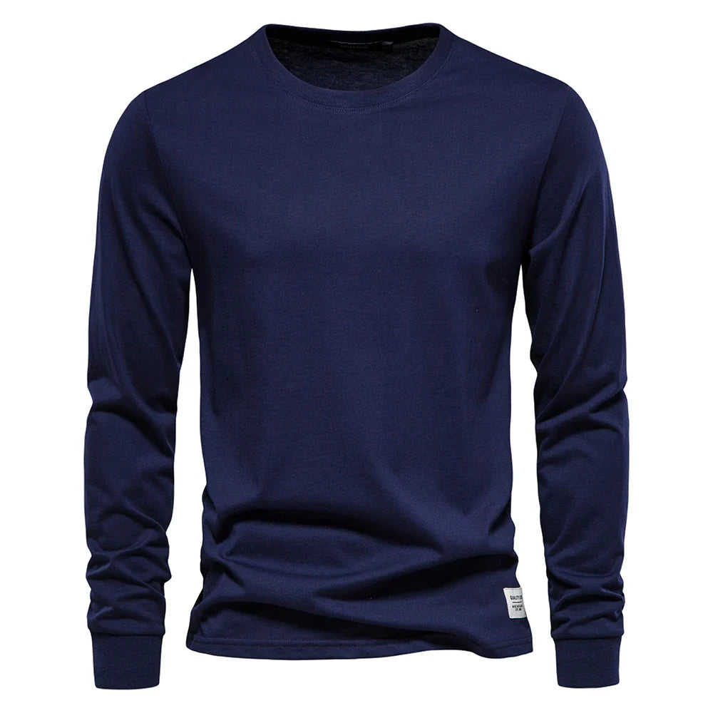 Solid Color Cotton T Shirt Men Casual O-neck Long Sleeved Mens Tshirts Spring Autumn High Quality Basic T-shirt Male