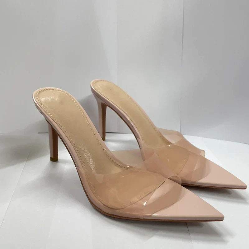 New Summer Women's High-heeled Sandals Simple Transparent High-heeled Slippers Stiletto Pointed Open-toed Slippers Mules