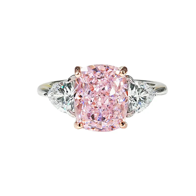 Luxury pink diamond Radian ice cut 925 silver ring set with high carbon diamond temperament versatile ice cut