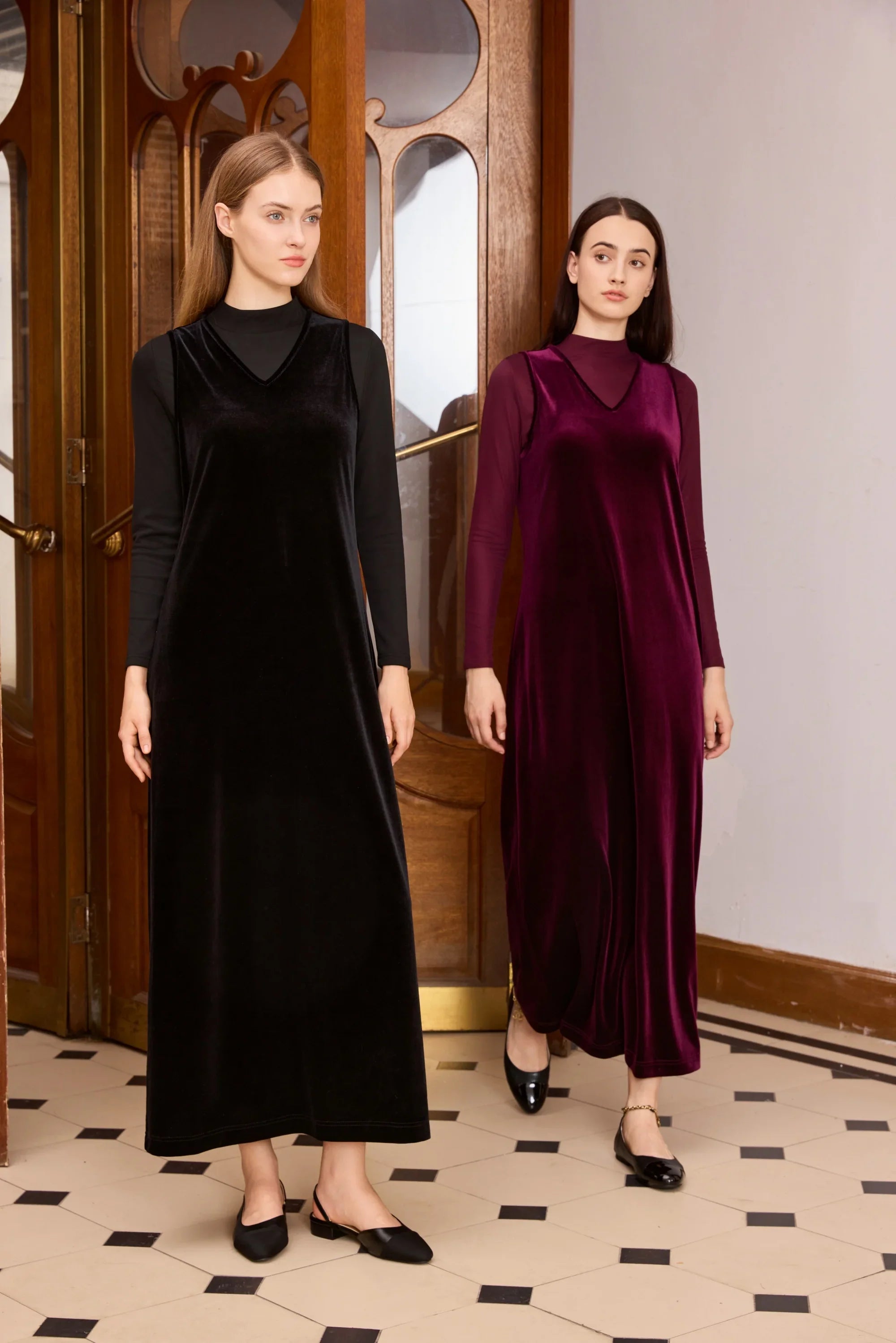 Women 2026 Autumn and Winter Modal Mesh Shirt and V Neck Velvet Maxi Dress High Quality