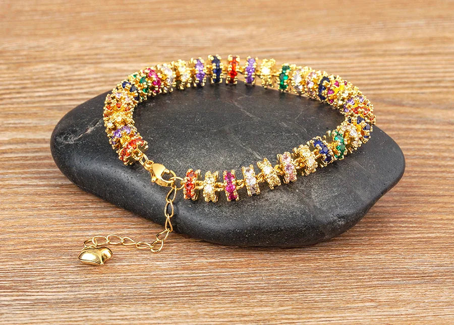 Fashion Gold Plated Chain Bead Bracelet for Women Colorful Crystal Zircon Heart Shape Charm Wedding Party Jewelry Gifts